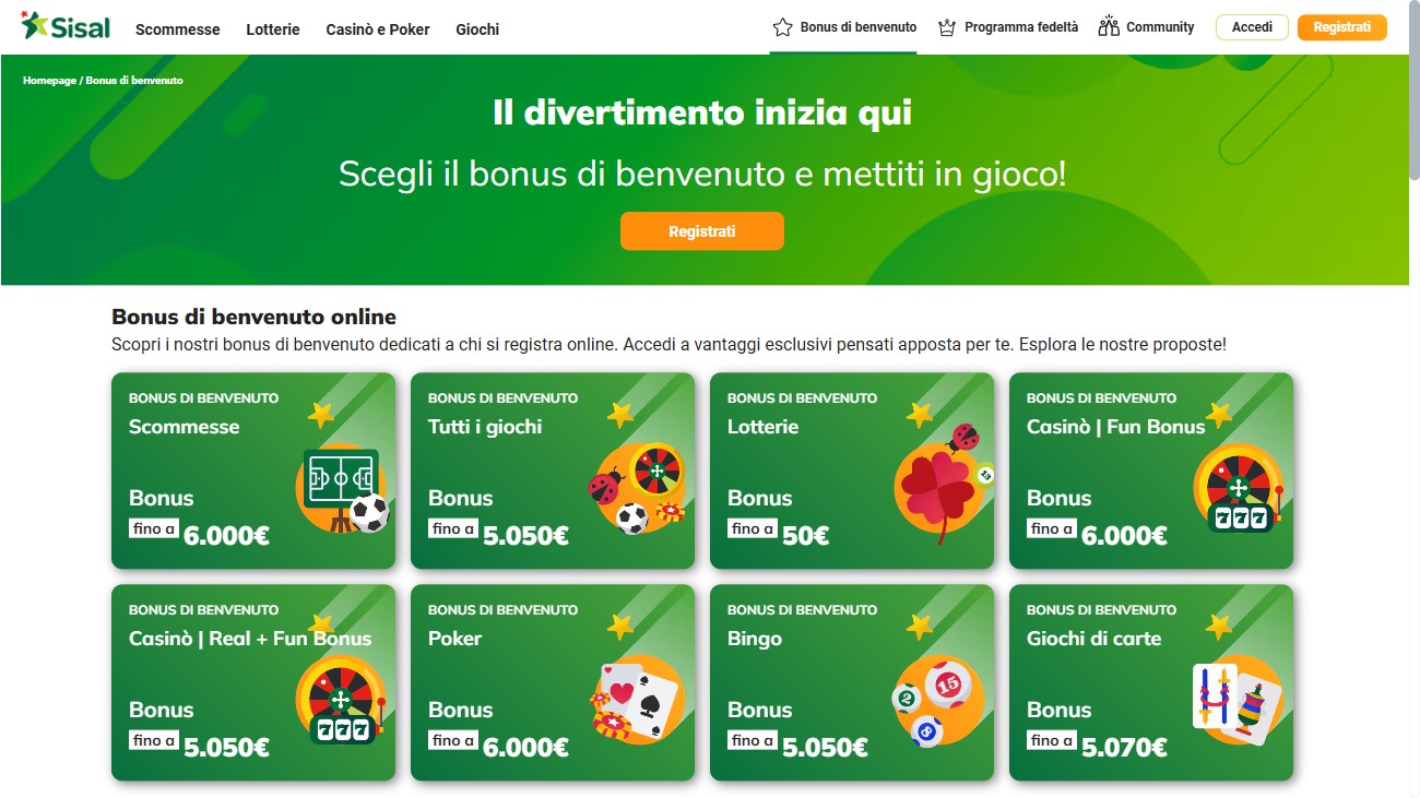 Pagina bonus di benvenuto di Sisal